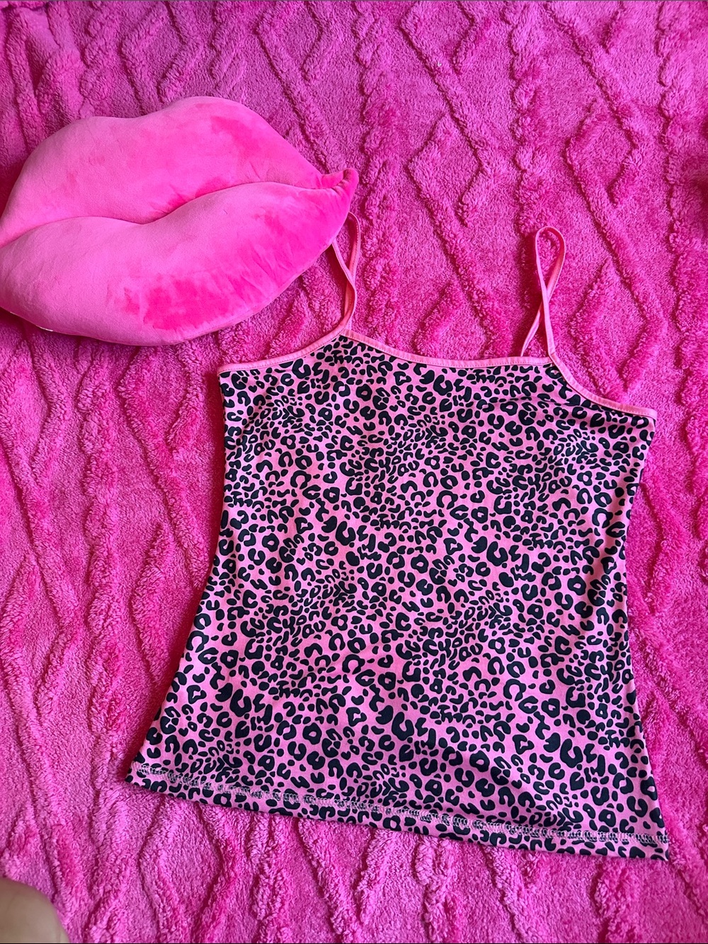 Y2K baddie Pink Leopard Print Spaghetti Strap Tank Top
